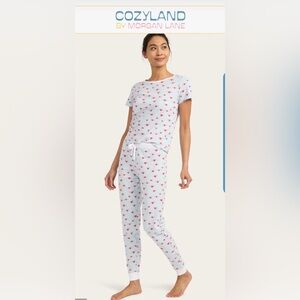 new in package Cozyland by Morgan Lane Baby Jean Jogger set in Angel Hearts